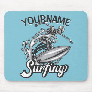 Mousepad Nome personalizado Surfer Big Wave Skeleton surfin