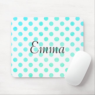 Mousepad Nome Personalizado Tipografia Turquoise Polkadot
