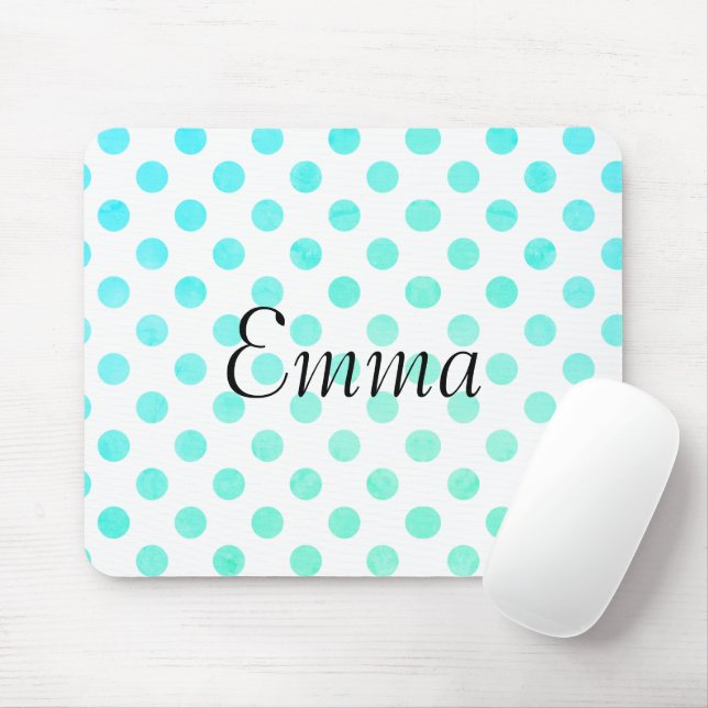 Mousepad Nome Personalizado Tipografia Turquoise Polkadot (Com mouse)