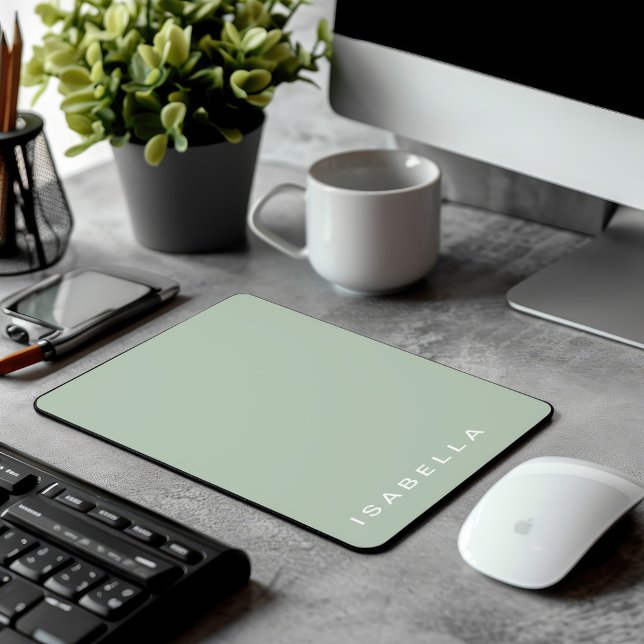 Mousepad Nome Personalizado Verde de Sage Mínimo Moderno (Criador carregado)