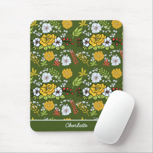 Mousepad Nome personalizado verde-floral padrão sem costura