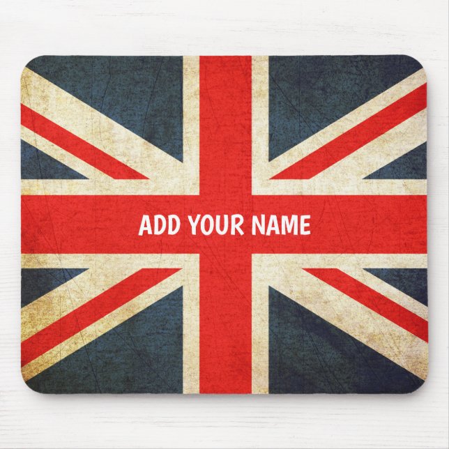Mousepad Nome Personalizado Vintage Grunge Union Jack Flag (Frente)