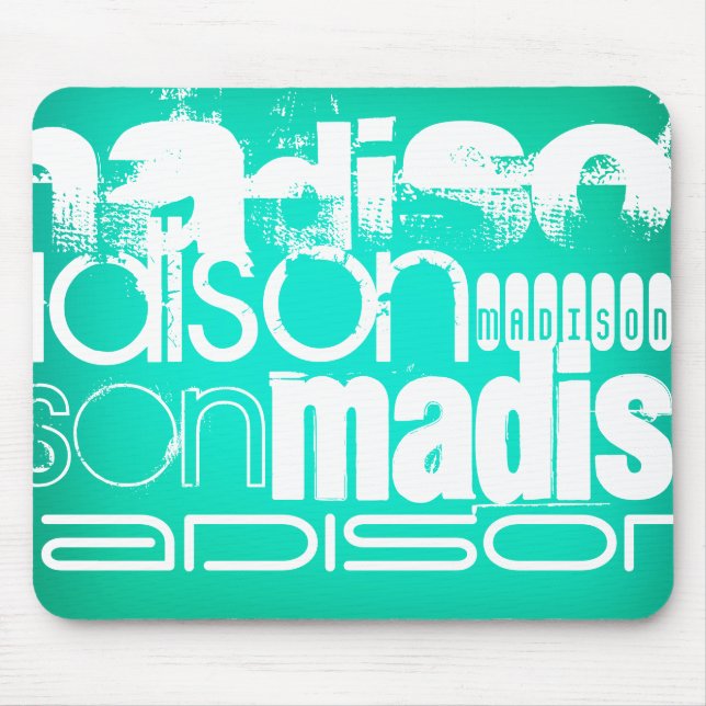Mousepad Nome personalizado, White e Neon Aqua Turquoise (Frente)