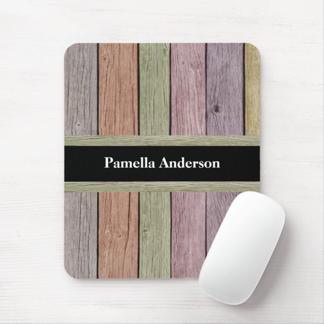 Mousepad Nome Personalizável Rustic Pastel Wood Plank (Com mouse)