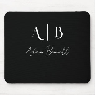Mousepad Nome preto das Iniciais do Monograma Personalizado
