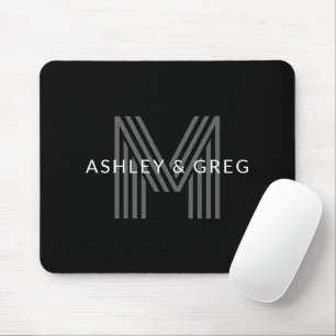 Mousepad Nome Retro Moderno Monograma Editável Preto e Cinz