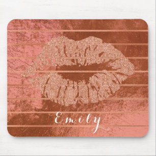 Mousepad Nome Rosa Dourado Bandas de Cobre Metálicas Lábios