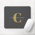 Mousepad Nome Simples do Monograma de Na moda em preto Dour<br><div class="desc">Nome simples do monograma Na moda em preto e Dourado no mouse</div>