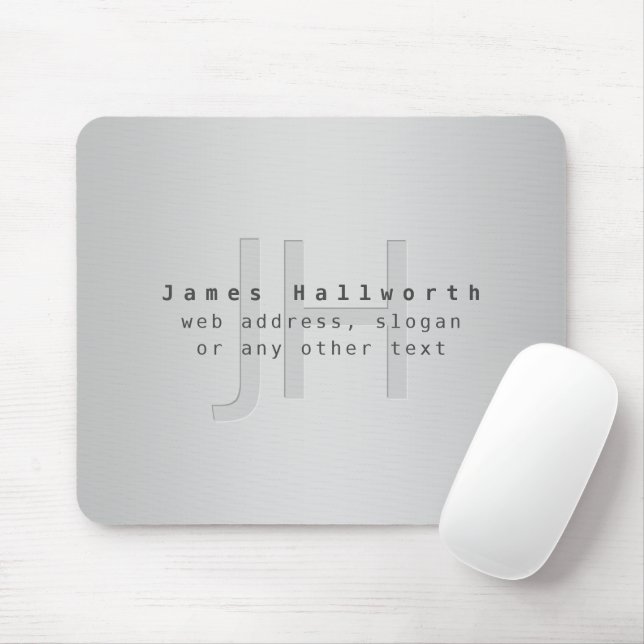 Mousepad Nome & Slogan Editáveis Modernos | Gradiente Cinza (Com mouse)