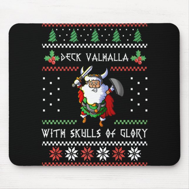 Mousepad Norse Xmas Christmas Viking Deck Vhalla With Skull (Frente)