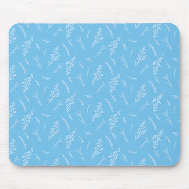 Mousepad Norte - Branco sobre Padrão Botânico Azul (Frente)