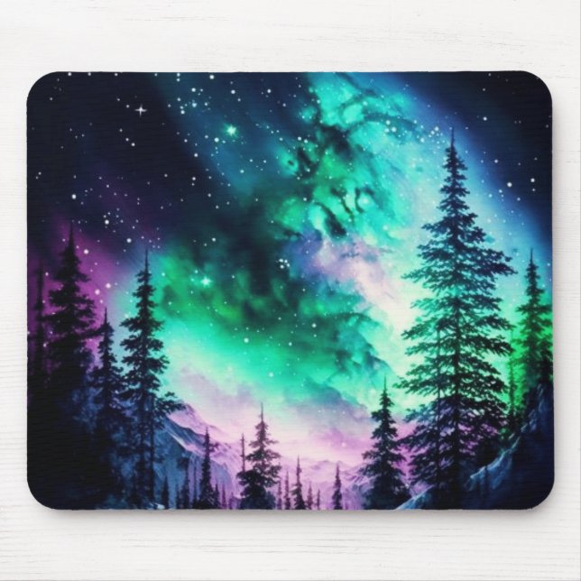 Mousepad Norte Celestial Aurora Borealis Acende Vívido (Frente)