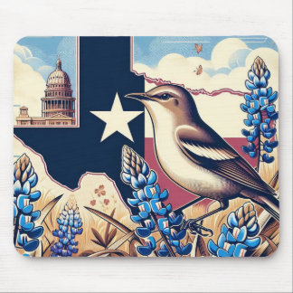 Mousepad Norte Texas Mockingbird e Bluebonnet Flower