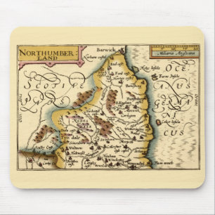 Mousepad Northumberland County England Antigo Mapa Antiquár