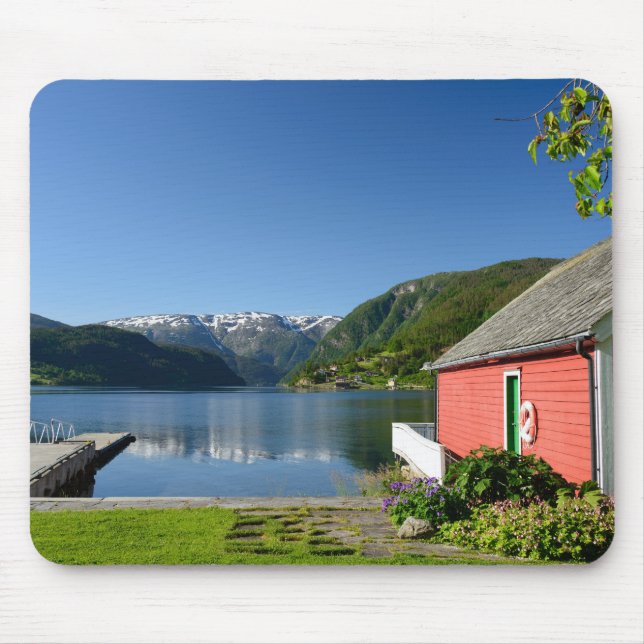 Mousepad norueguês do fiorde e do boathouse (Frente)