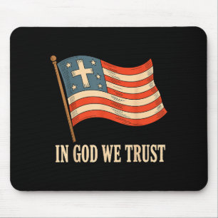 Mousepad Nós Confiamos em Deus Bandeira Americana Cruz Fé 4