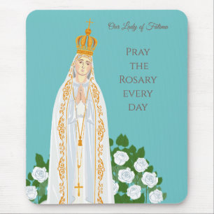 Mousepad Nossa Senhora da Fátima e rosas brancas