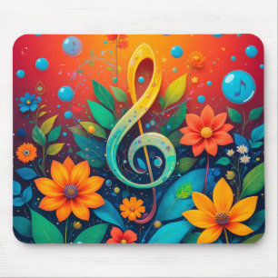 Mousepad Nota Musical Artística Cercada Por Flor Colorido