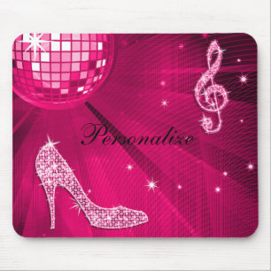 Mousepad Nota Musical e Salto Alto Rosa Quente Brilhante