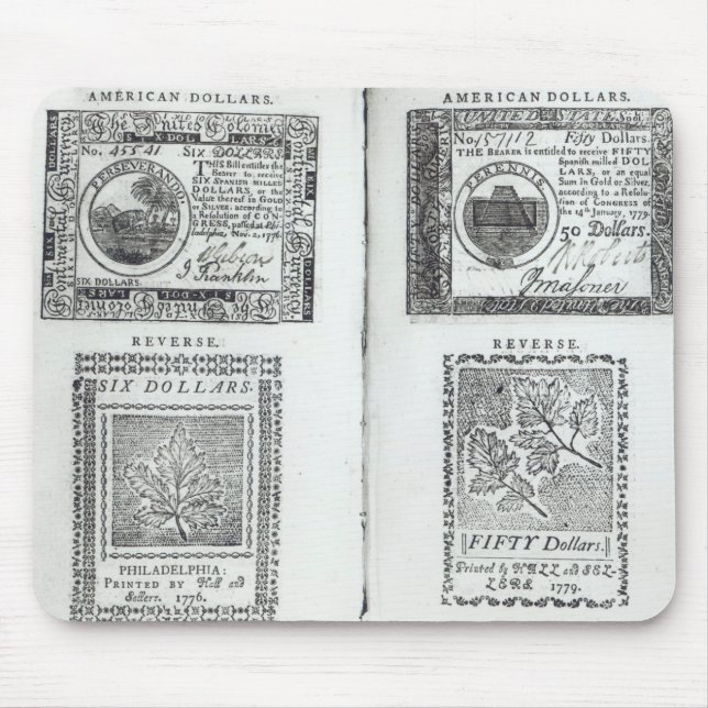 Mousepad Notas da moeda continental (Frente)