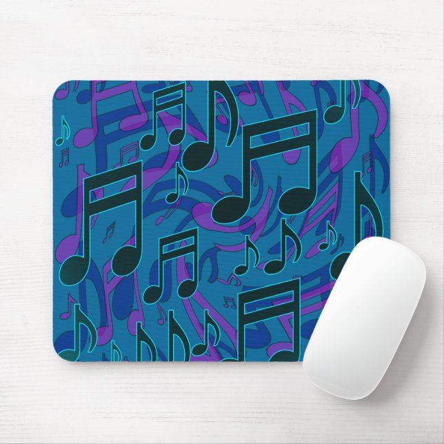 Mousepad Notas Musicais Padrão Azul Roxo (Com mouse)