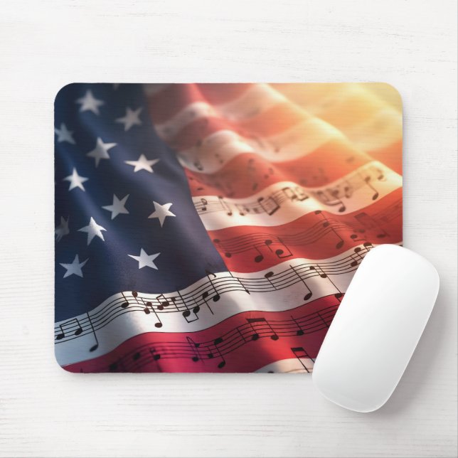 Mousepad Notas Musicais sobre uma bandeira Americana (Com mouse)