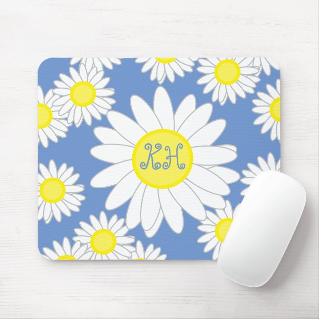 Mousepad Notebook Daisy Monograma Azul Branco e Amarelo (Com mouse)