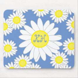 Mousepad Notebook Daisy Monograma Azul Branco e Amarelo