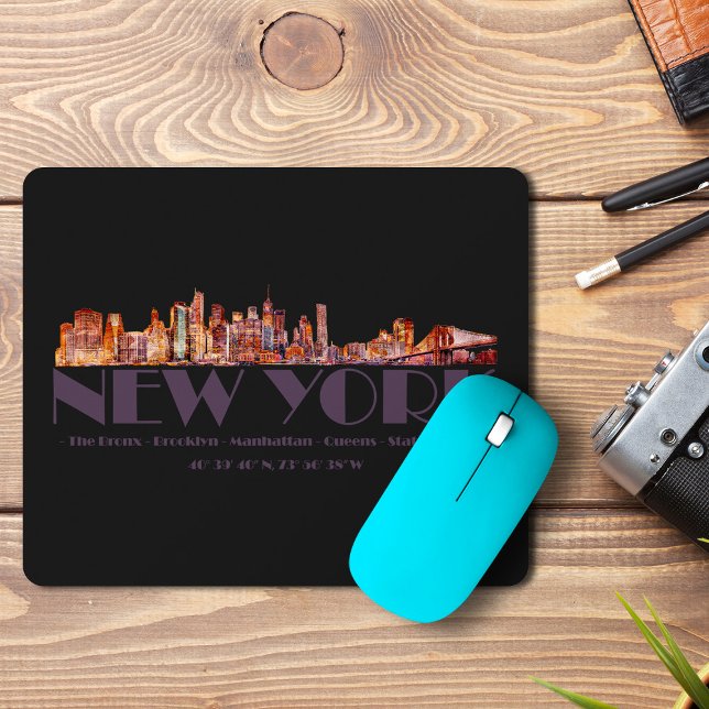 Mousepad Nova Iorque Skyline. Boroughs e coordenadas (Criador carregado)