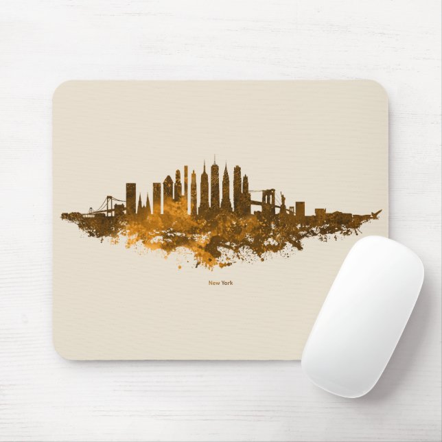Mousepad Nova Iorque Skyline Watercolor em laranja (Com mouse)