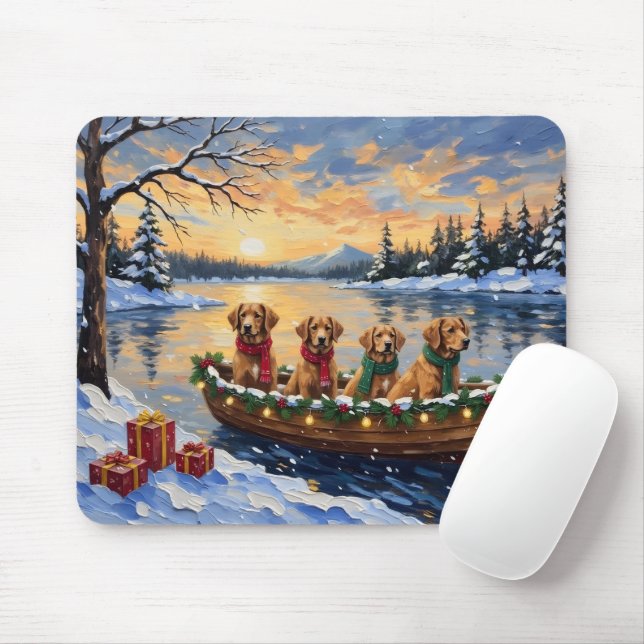 Mousepad Nova Scotia Duck Tolling Retriever Christmas Boat  (Com mouse)