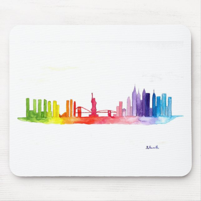 Mousepad Nova York - linha do horizonte Rainbow NYC moderno (Frente)
