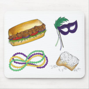 Mousepad Novas Orleans Mardi Gras Máscaras Miçangas Beignet