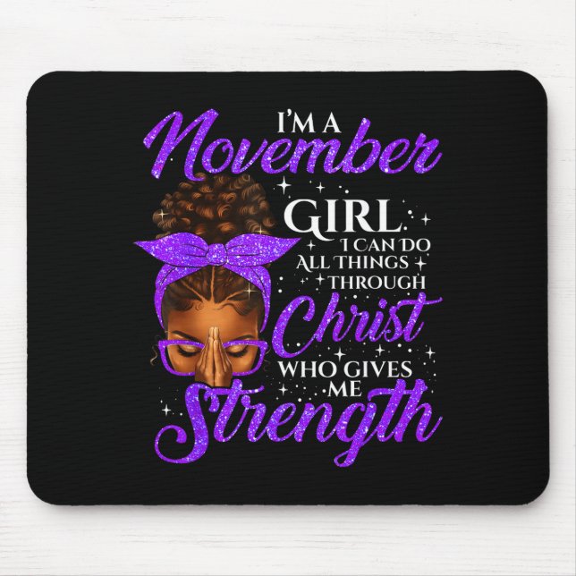 Mousepad November Girl Birthday Black Women Afro Christian  (Frente)
