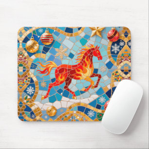 Mousepad Novo Ano 2026 Padrão de Natal para Cavalos de Ferr
