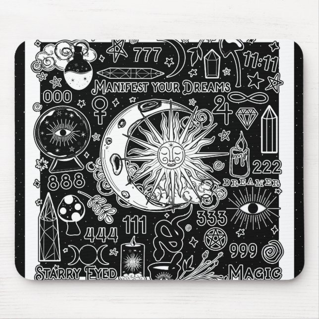 Mousepad Numerologia Sortuda Manifestando Magia Preto e Bra (Frente)