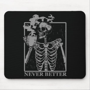Mousepad Nunca Melhor Bebendo Skeletrificado Café Halloween