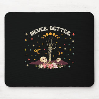 Mousepad Nunca Melhor Floral Halloween Esqueleto Engraçado
