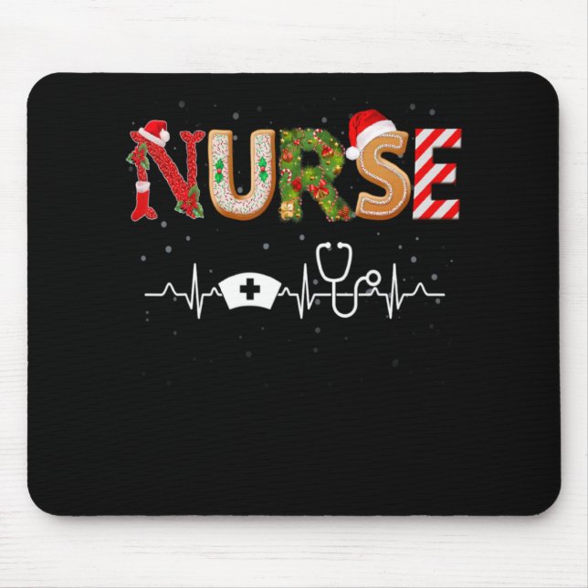 Mousepad Nurse Hat Heartbeat Xmas Santa Claus Snow Christma (Frente)
