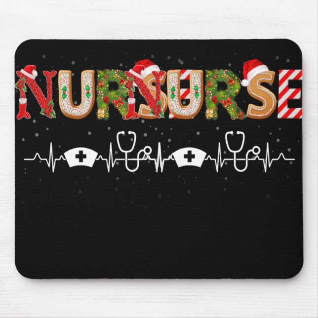 Mousepad Nurse Hat Heartbeat Xmas Santa Claus Snow Christma (Frente)