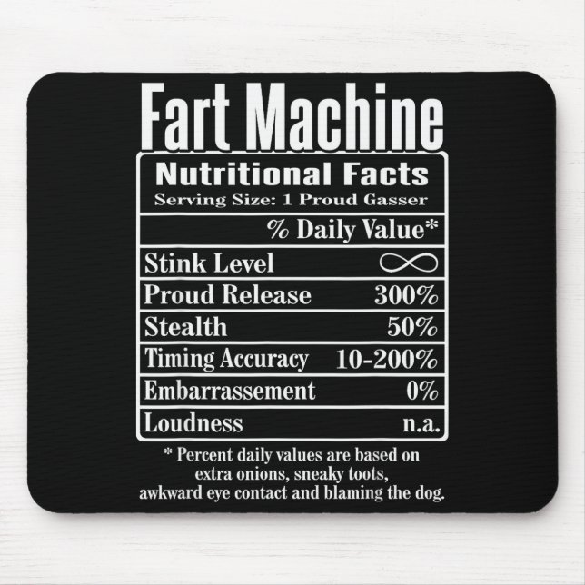 Mousepad Nutrion Facts Fart Machine Dad Jokes Funny Farting (Frente)
