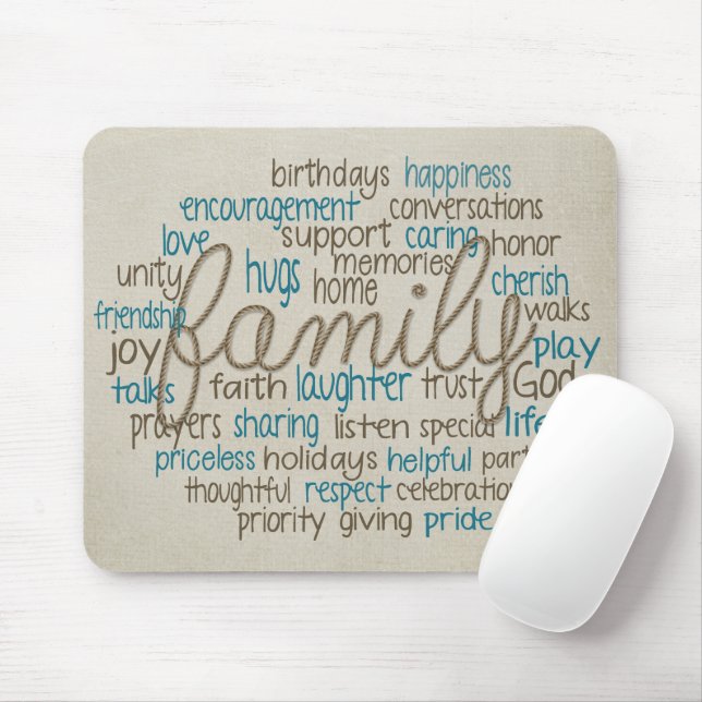 Mousepad Nuvem de Palavras Familiares com Corda (Com mouse)