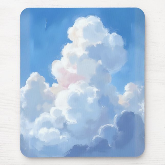 Mousepad Nuvens Brancas Céu Azul Bonito Aquarela (Frente)