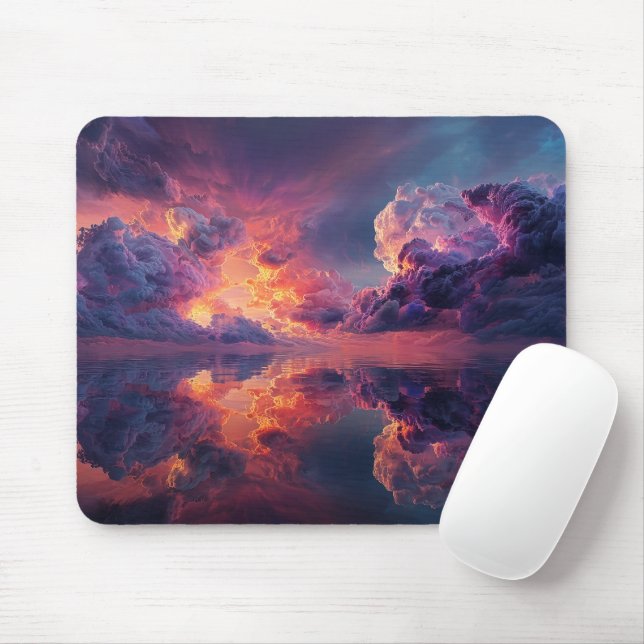 Mousepad Nuvens Dramáticas Surreais Com Pôr do Sol Ardente (Com mouse)