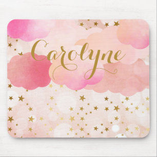 Mousepad Nuvens Rosa Meninas e Estrelas Quentes Personaliza