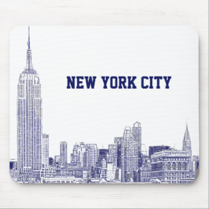 Mousepad NYC Skyline Etch 01 Azul