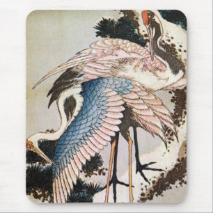 Mousepad o 松に鶴, 北斎 Cranes no pinheiro, Hokusai, U