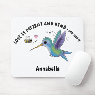 Mousepad O amor é paciente abelha fofa e beija-flor escritu