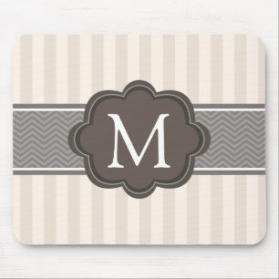 Mousepad O bege elegante do marfim listra o monograma do