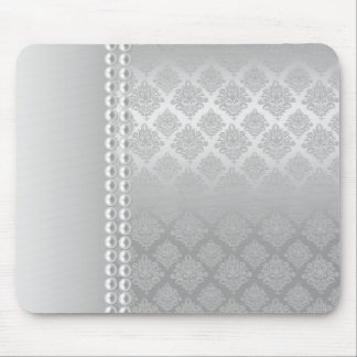 Mousepad O branco de prata do damasco do cetim peroliza o